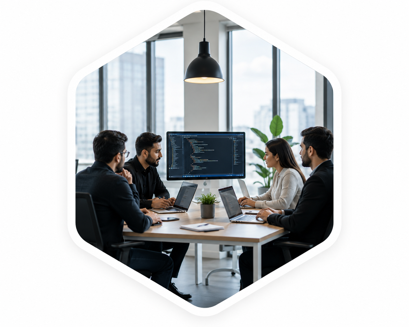 Our team collaborating in the office